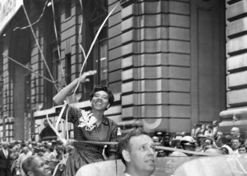 Tennis queen Althea Gibson is the honoree of a ticker tape parade in New York City in 1957. Photo credit: The Detroit Tribune