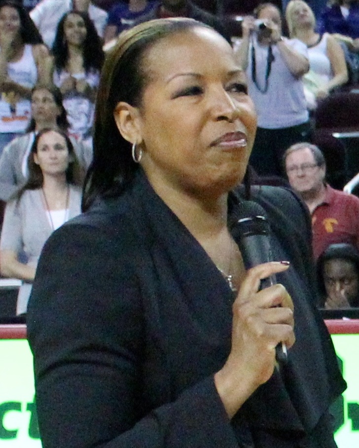 Cynthia Cooper-Dyke speaks at the University of Southern California's Galen Center as USC retired her #44 jersey on March 6, 2011. Photo credit: Neon Tommy 