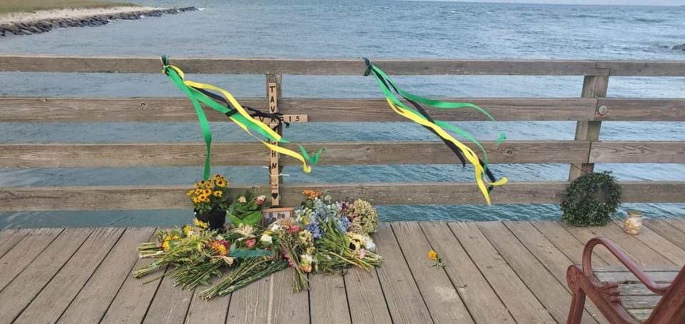 An impromptu memorial for brothers Tavaris and Tavaughn Bulgin, who died after jumping off of the "Jaws" bridge on Martha's Vineyard in August, 2022. Photo credit: Massachusetts State Police.