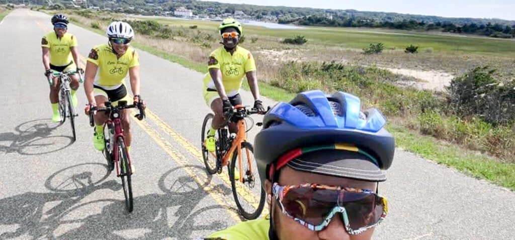 Cycle Sistahs (left to right) Elizabeth Boyer, Dawn Roberts, Karen Fontaine, and Tina Young during a 50-mile tour around Martha's Vineyard, Massachusetts, in 2021. Photo credit: Dawn Roberts, Cycle Sistahs