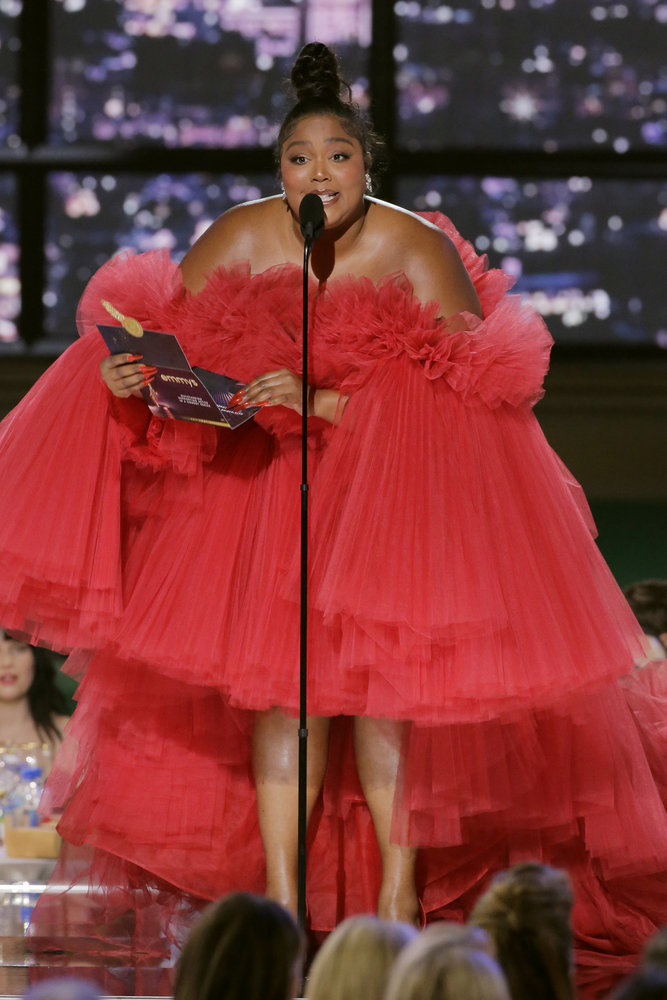 Lizzo on stage during the 74th Annual Primetime Emmy Awards held at the Microsoft Theater on September 12, 2022 -- Photo credit: Chris Haston/NBC