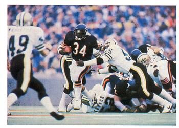 Walter Payton (34) pictured breaking the NFL's career rushing record on October 7, 1984. Photo credit: Jeno's