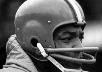 Professional football player Jim Brown of the Cleveland Browns, circa 1957-1965. Photo credit: Jim Brown, Public domain