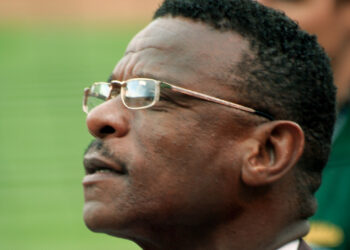 Rickey Henderson looking out to the crowd at the conclusion of the number retirement ceremony. Photo credit: Rickey Henderson, John Morgan