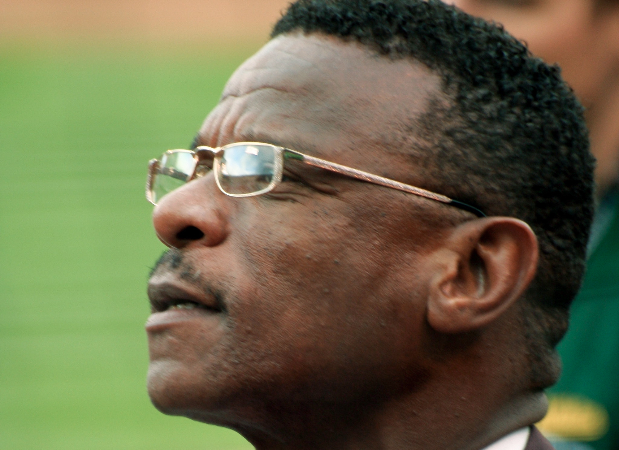 Rickey Henderson looking out to the crowd at the conclusion of the number retirement ceremony. Photo credit: Rickey Henderson, John Morgan