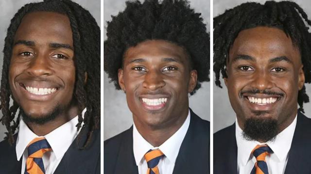 Devin Chandler, left, Lavel Davis Jr., center, and D'Sean Perry, right, died in Sunday's mass shooting at the University of Virginia. Photo credit: University of Virginia
