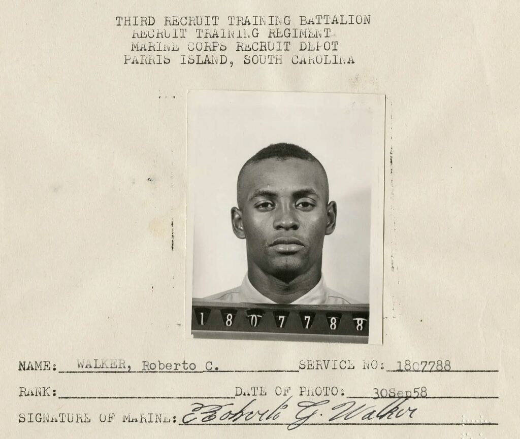 During the 1968-1959 baseball off season, Roberto Clemente, also known as Roberto Enrique Clemente Walker, served in the U.S. Marine Corps Reserves at Parris Island, South Carolina and Camp Lejeune in North Carolina. Photo credit: National Archives