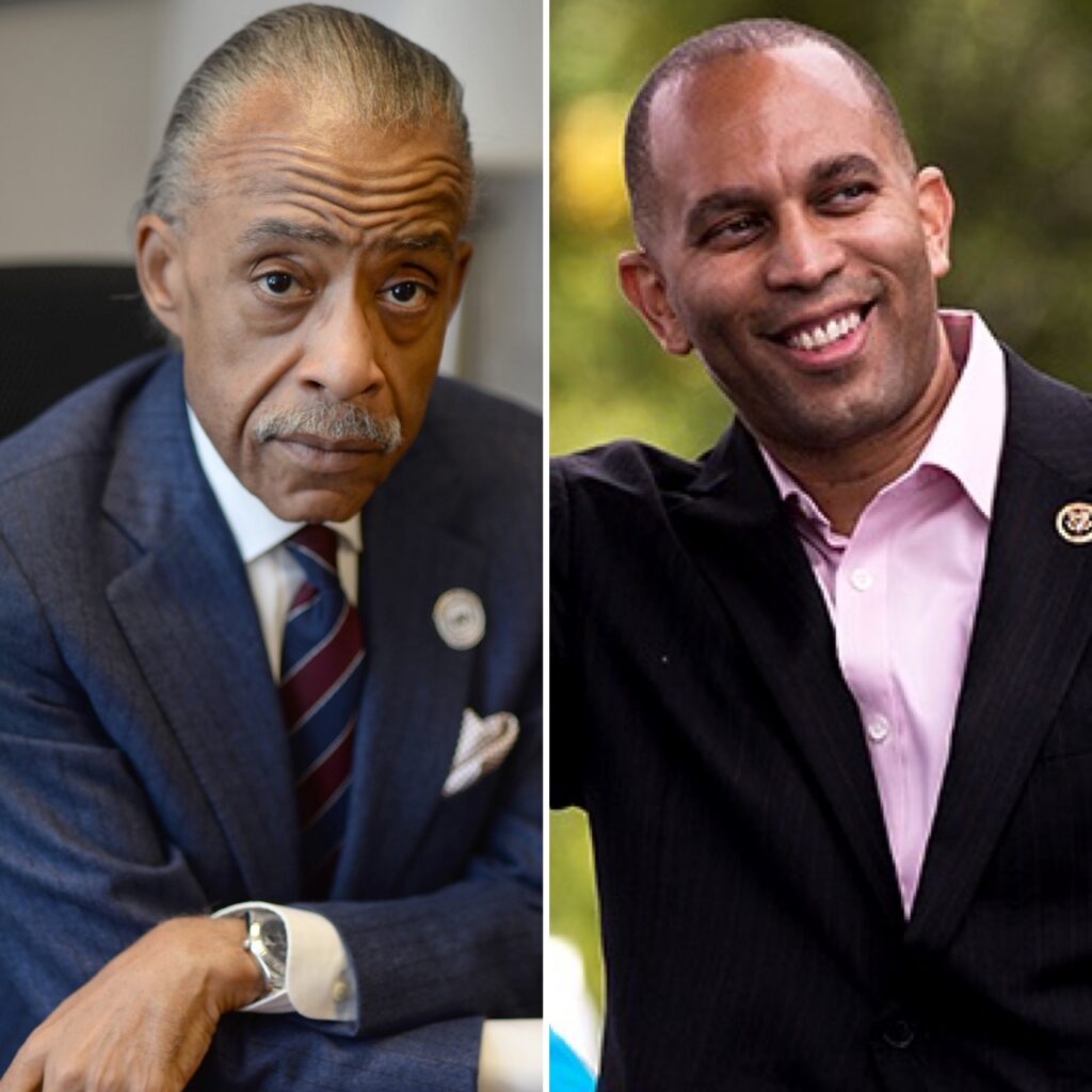 Rev. Al Sharpton, left. Photo credit: National Action Network. U.S. Rep. Hakeem Jeffries, D-N.Y., right. Photo credit: Public domain.
