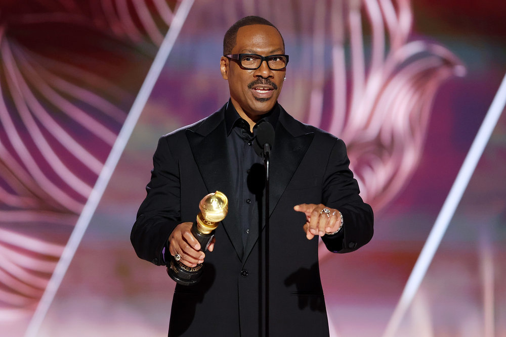 Eddie Murphy accepts the Cecil B. DeMille Award at the 80th Annual Golden Globe Awards held at the Beverly Hilton Hotel, Beverly Hills, California, on January 10, 2023. Photo credit: Rich Polk, NBC