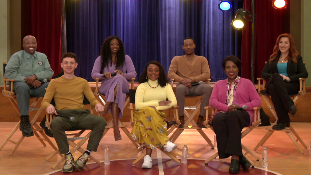 The "Abbott Elementary" cast during a summer press tour. Left to right: William Stanford Davis, Chris Perfetti, Janelle James, creator and executive producer Quinta Brunson, Tyler James Williams, Sheryl Lee Ralph and Lisa Ann Walter. Photo credit: ABC