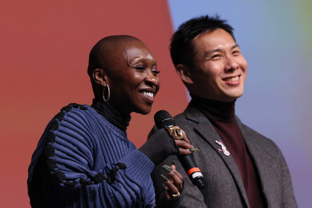 Actress/singer Cynthia Erivo and filmmaker Anthony Chen answer audience questions after the world premiere of "Drift," an official selection of the Premieres program at the 2023 Sundance Film Festival held in January in Park City, Utah. Photo credit: Jemal Countess, Sundance Institute