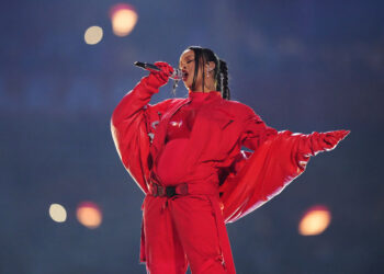 Rihanna performs during the halftime show at the NFL Super Bowl 57 football game between the Kansas City Chiefs and the Philadelphia Eagles, Sunday, Feb. 12, 2023, in Glendale, Arizona. Photo credit: Matt Slocum, The Associated Press