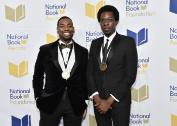 Robert Samuels, left, and Toluse Olorunnipa attend the 73rd National Book Awards at Cipriani Wall Street on Wednesday, Nov. 16, 2022, in New York. Both were among Black Pulitzer winners this year. They were recognized in the General Nonfiction category for their book, “His Name is George Floyd: One Man’s Life and the Struggle for Racial Justice.” Photo credit: Evan Agostini/Invision/The Associated Press