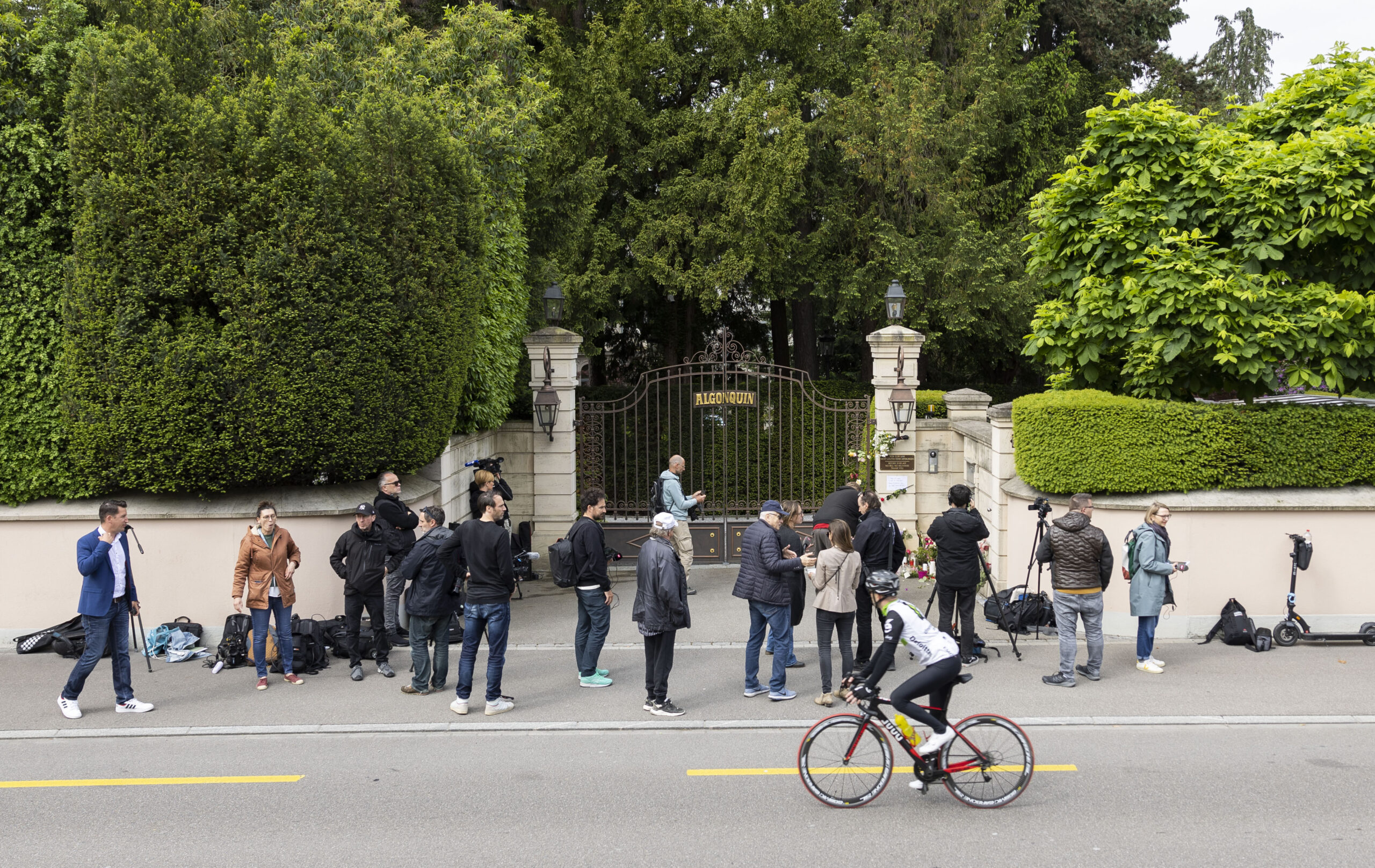 Media gather at the gate of the house of late singer and stage performer Tina Turner in Kuesnacht, Switzerland, on Thursday, May 25, 2023. Turner, the unstoppable singer and stage performer, died Wednesday, after a long illness at her home in Kuesnacht near Zurich, Switzerland, according to her manager. She was 83. Photo credit: Arnd Wiegmann, the Associated Press