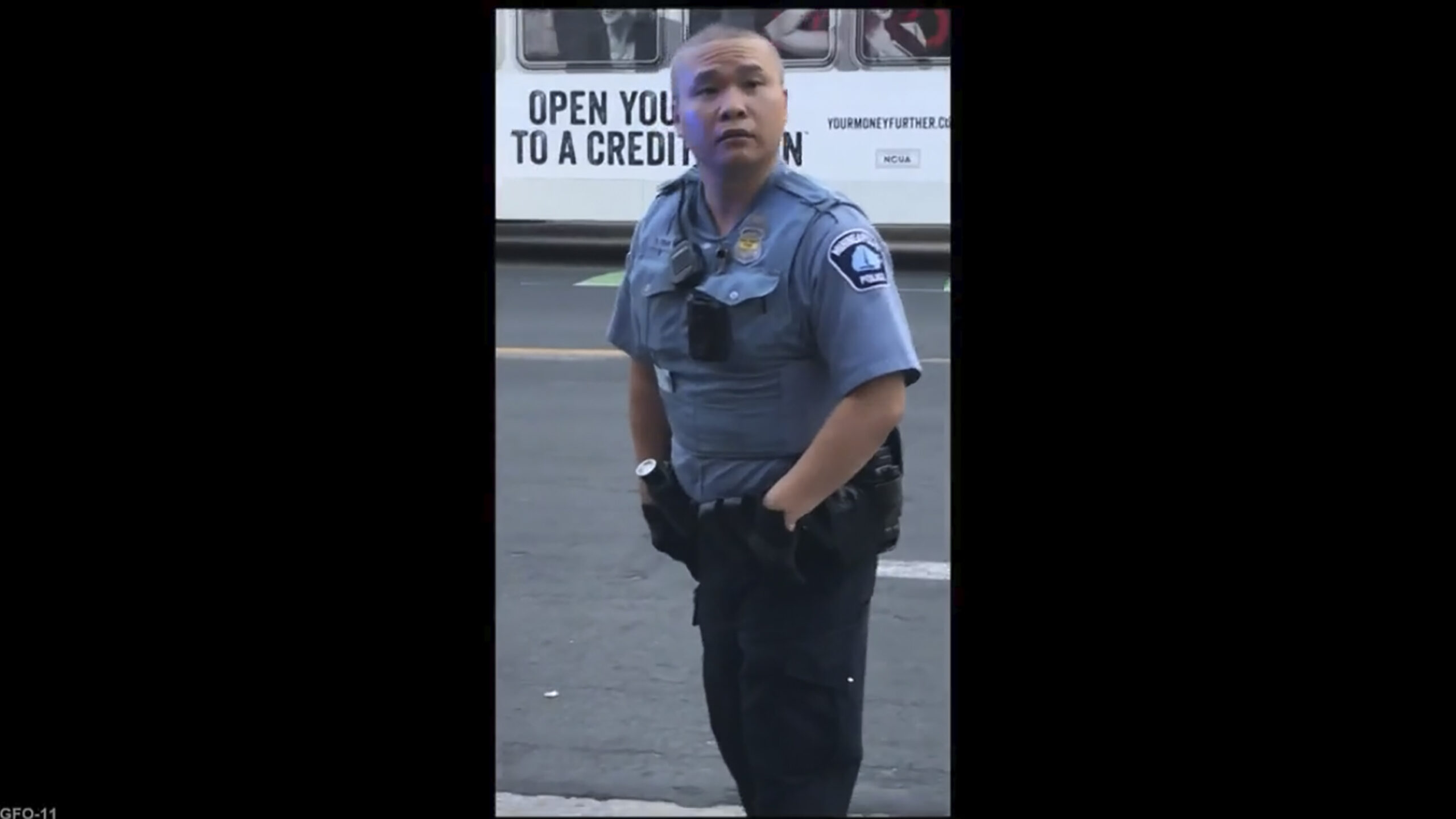 In this screen grab from video, former Minneapolis police officer Tou Thao appears at the scene where George Floyd died at the hands of former police officer Derek Chauvin, on May 25, 2020, in Minneapolis, Minn. Thao, who held back bystanders while his colleagues restrained a dying George Floyd, was found guilty on Monday, May 1, 2023 of aiding and abetting manslaughter. Photo credit: Court TV via AP, pool