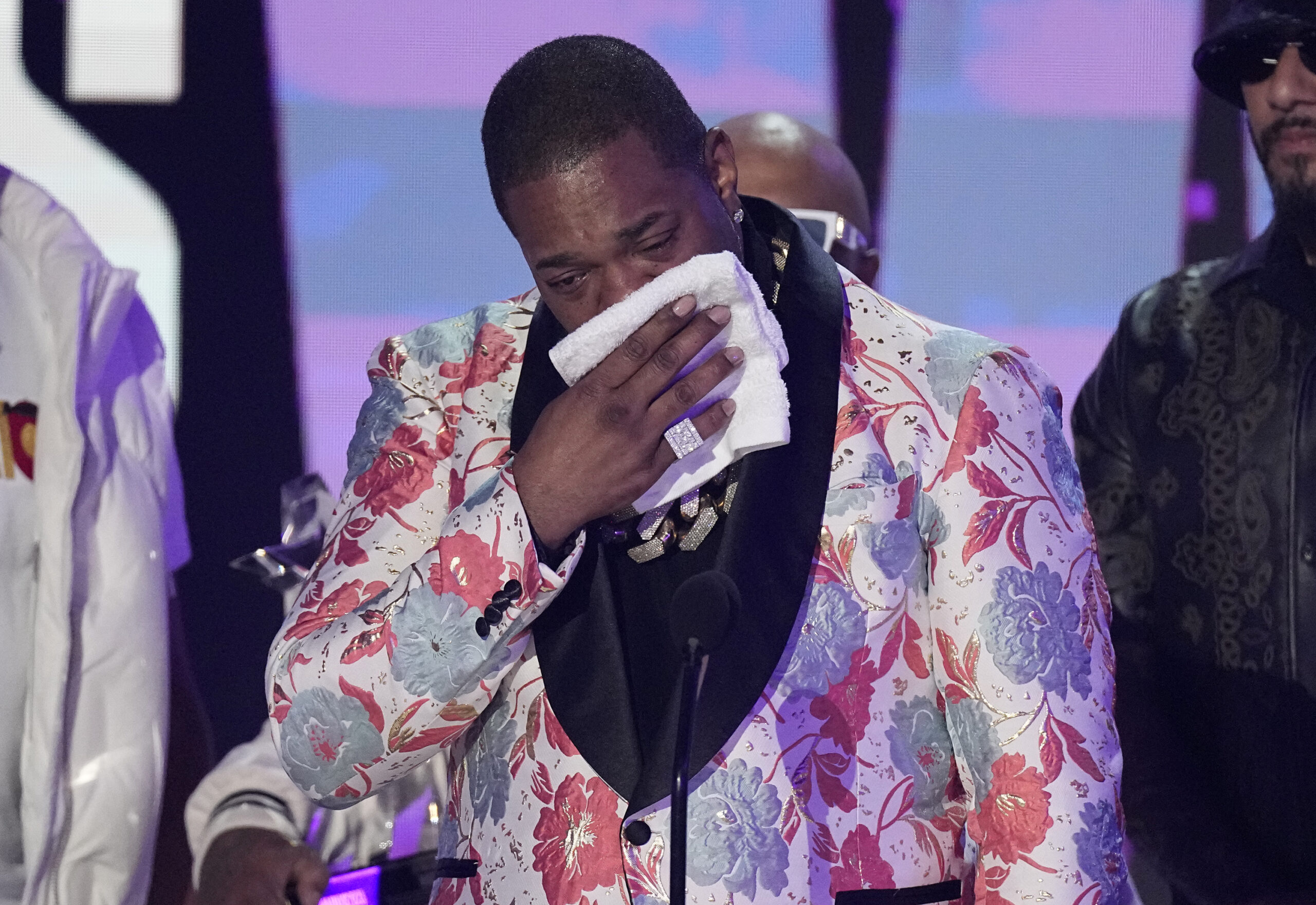 Busta Rhymes reacts onstage as he accepts the Lifetime Achievement Award at the 2023 BET Awards on Sunday, June 25, 2023, at the Microsoft Theater in Los Angeles. Photo credit: Mark Terrill, The Associated Press