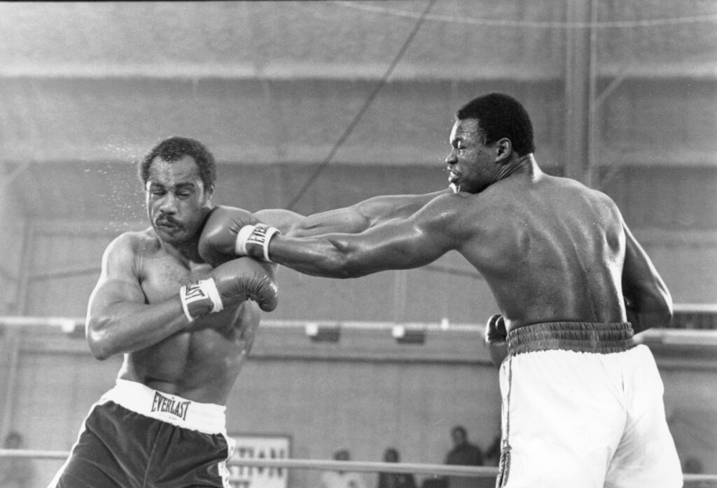 Ken Norton, left, and Larry Holmes exchange blows during their World Heavyweight Championship title fight in Las Vegas, Nevada, Friday, June 9, 1978.  Photo credit: The Associated Press