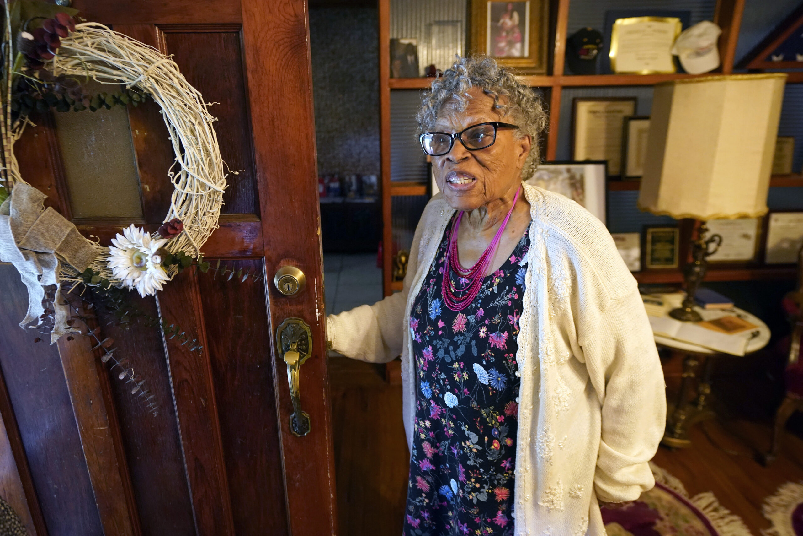 Opal Lee, the "Grandmother of Juneteenth," talks as she opens the front door of her home on Thursday, July 1, 2021, in Fort Worth, Texas. Opal Lee's dream of seeing Juneteenth become a federal holiday was finally realized two years ago, but the energetic woman who spent years rallying people to join her push for the day commemorating the end of slavery is hardly letting up on a lifetime of work teaching and helping others. Photo credit: LM Otero