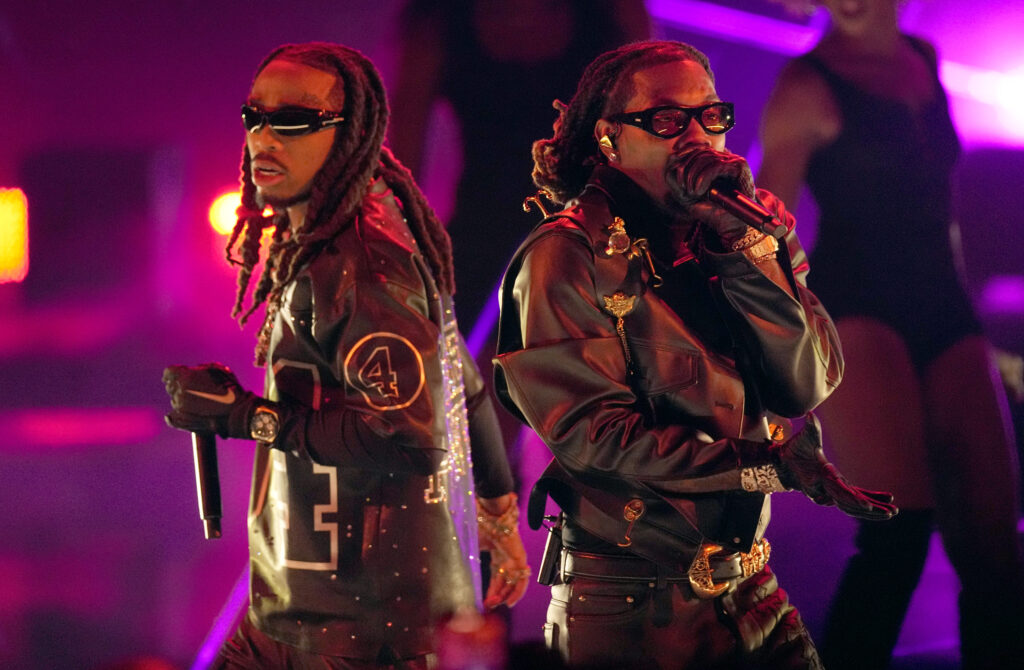 Quavo, left, and Offset of Migos perform at the BET Awards on Sunday, June 25, 2023, at the Microsoft Theater in Los Angeles. Photo credit: Mark Terrill, The Associated Press