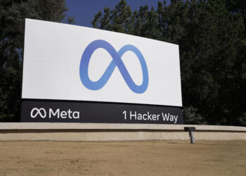 Facebook's Meta logo sign is seen at the company headquarters in Menlo Park, California, on, Oct. 28, 2021. Photo credit: Tony Avelar, The Associated Press