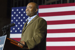 Jaime Harrison, chairman of the Democratic National Committee and former Senate candidate, speaks at a watch party in Columbia, South Carolina, after losing the Senate race, Tuesday, Nov. 3, 2020. Photo credit: Richard Shiro, The Associated Press