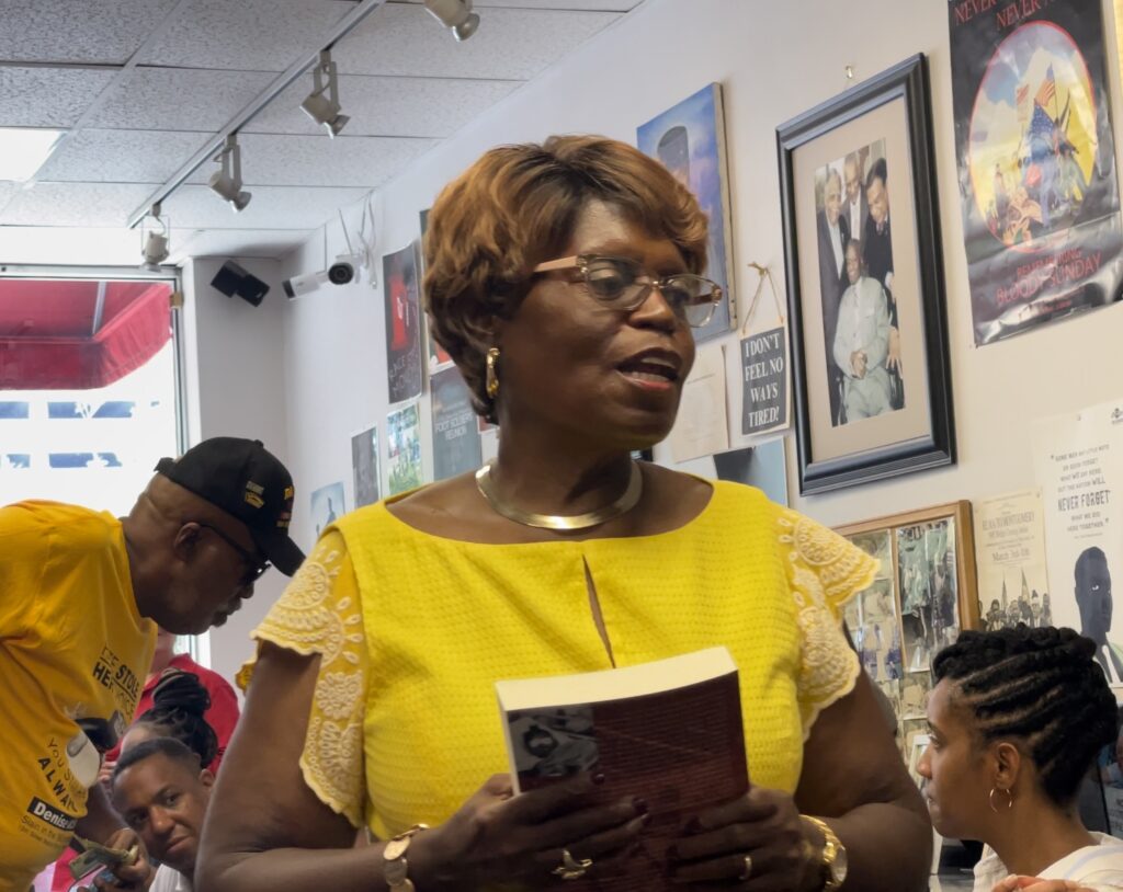 Sarah Collins Rudolph, a survivor of the 1963 bombing of the16th Street Baptist Church in Birmingham, Alabama, shares her story with journalists on Aug. on Aug. 5, 2023. Photo credit: Melanie Eversley, NABJ Black News & Views