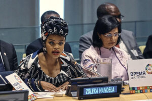 Nelson Mandela's granddaughter, Zoleka Mandela, passed away from cancer, her family announced on Tuesday, Sept. 26, 2023. Here, she is seen speaking at a meeting on non-communicable diseases at United Nations headquarters in New York on Sept. 27, 2018. Photo credit: