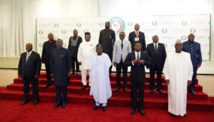 Nigeria's President, Bola Ahmed Tinubu, center first row, poses for a group photo with other West African leaders before an ECOWAS meeting in Abuja, Nigeria. Thursday, Aug. 10, 2023. West African heads of state began meeting Thursday on next steps after Niger's military junta defied their deadline to reinstate the nation's deposed president, but analysts say the bloc known as ECOWAS may be running out of options as support fades for a military intervention. Photo credit: Gbemiga Olamikan, The Associated Press