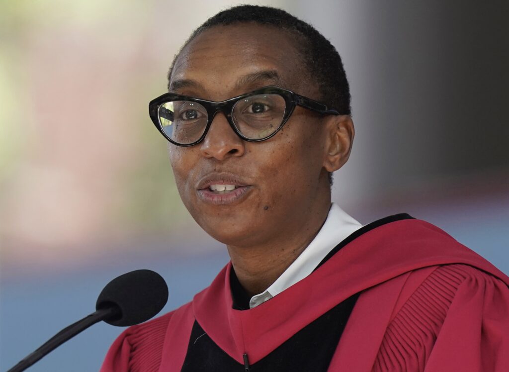 Claudine Gay, former dean of Harvard's Faculty of Arts and Sciences, is seen addressing an audience during commencement ceremonies, Thursday, May 25, 2023, on the school's campus, in Cambridge, Massachusetts. Gay became Harvard's president July 1, 2023. She resigned Monday amid a firestorm related to her antisemitism testimony before Congress. Photo credit: Steven Senne, The Associated PressHarvard's president July 1, 2023. She resigned Monday. Photo credit: Steven Senne, The Associated Press