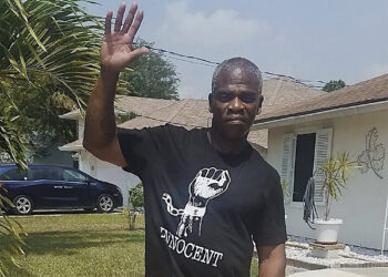 In this photo provided by the Innocence Project of Florida, Leonard Allen Cure poses on the day of his release from prison on April 14, 2020, in Florida. Cure, who spent more than 16 years in prison in Florida on a wrongful conviction, was shot and killed Monday, Oct. 16, 2023, by a sheriff's deputy in Georgia during a traffic stop, authorities and representatives said. Photo credit: Innocence Project of Florida via The Associated Press
