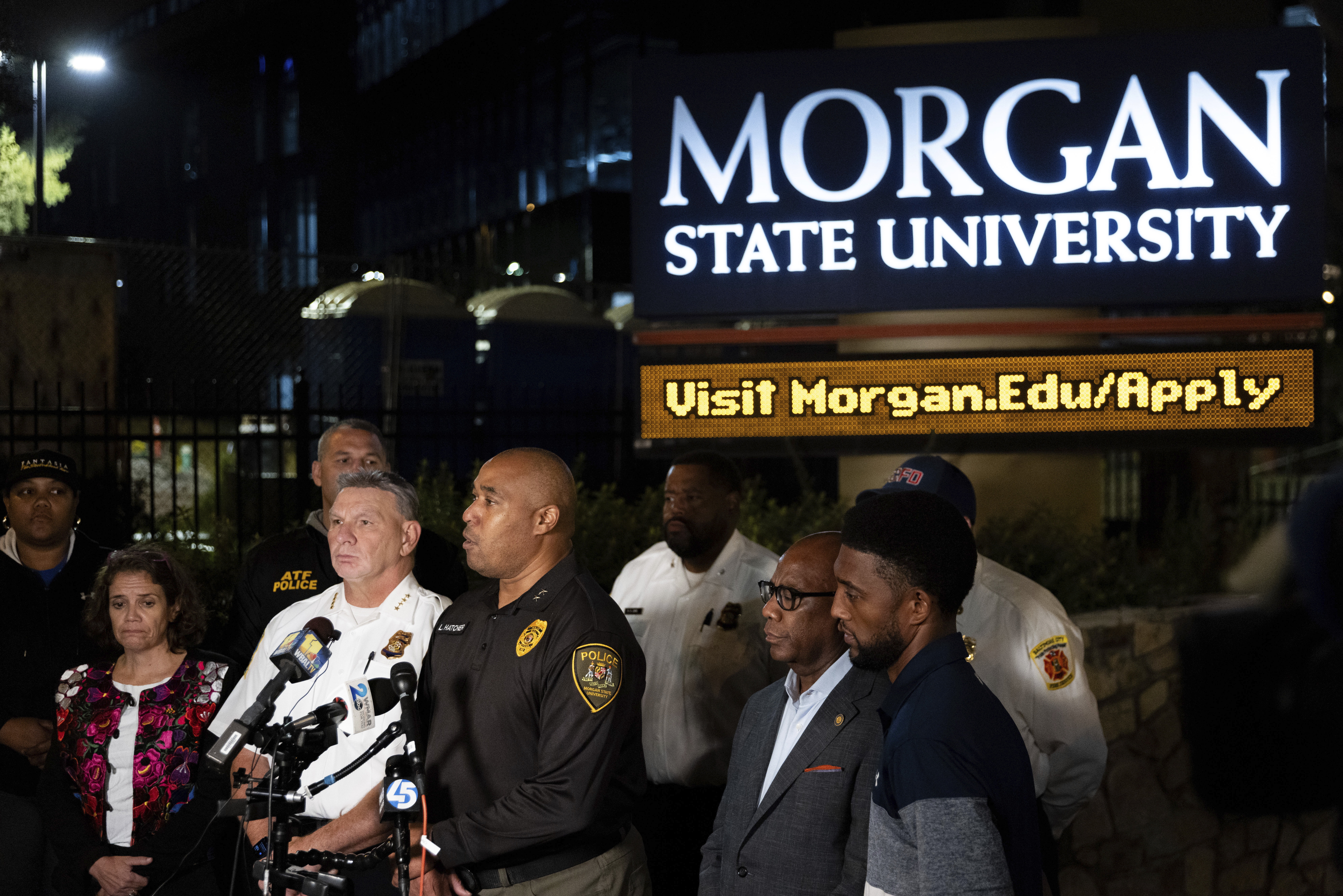 Morgan State University Police Chief Lance Hatcher speaks at a news conference after a shooting on campus, Wednesday, Oct. 4, 2023, in Baltimore. Multiple people were wounded, none critically, in a shooting that interrupted a homecoming week celebration at the university in Baltimore on Tuesday and prompted an hourslong lockdown of the historically Black college. Photo credit: Julia Nikhinson, The Associated Press