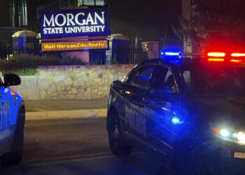 Baltimore police respond to a shooting at Morgan State University, Tuesday, Oct. 3, 2023, in Balitmore. Photo credit: Jerry Jackson, The Baltimore Sun via The Associated Press