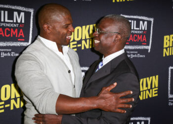Terry Crews, left, and Andre Braugher arrive at An Evening With "Brooklyn Nine-Nine" at Bing Theatre on Thursday, May 7, 2015, in Los Angeles. Photo credit: Rich Fury, Invision/The Associated Press