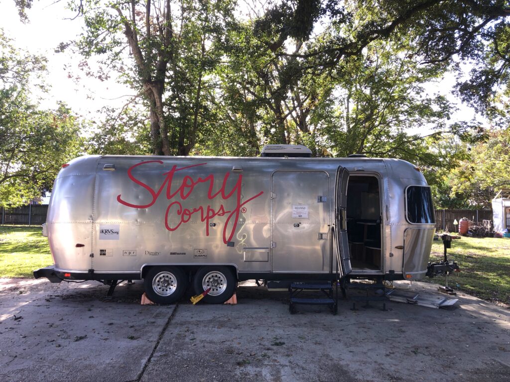 The StoryCorps mobile stop behind Maison Creole, the first Black history museum in Lafayette, Louisiana. Photo credit: Quinn Foster, NABJ Black News & Views