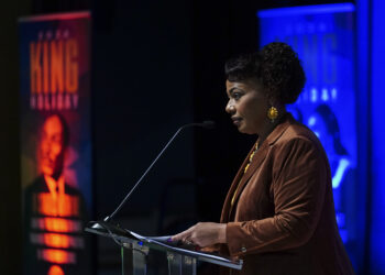 Rev. Bernice King, daughter of Martin Luther King Jr., speaks during a news conference at the Martin Luther King Jr Center for Nonviolent Social Change on Thursday, Jan. 4, 2024, in Atlanta. Photo credit: John Bazemore, The Associated Press