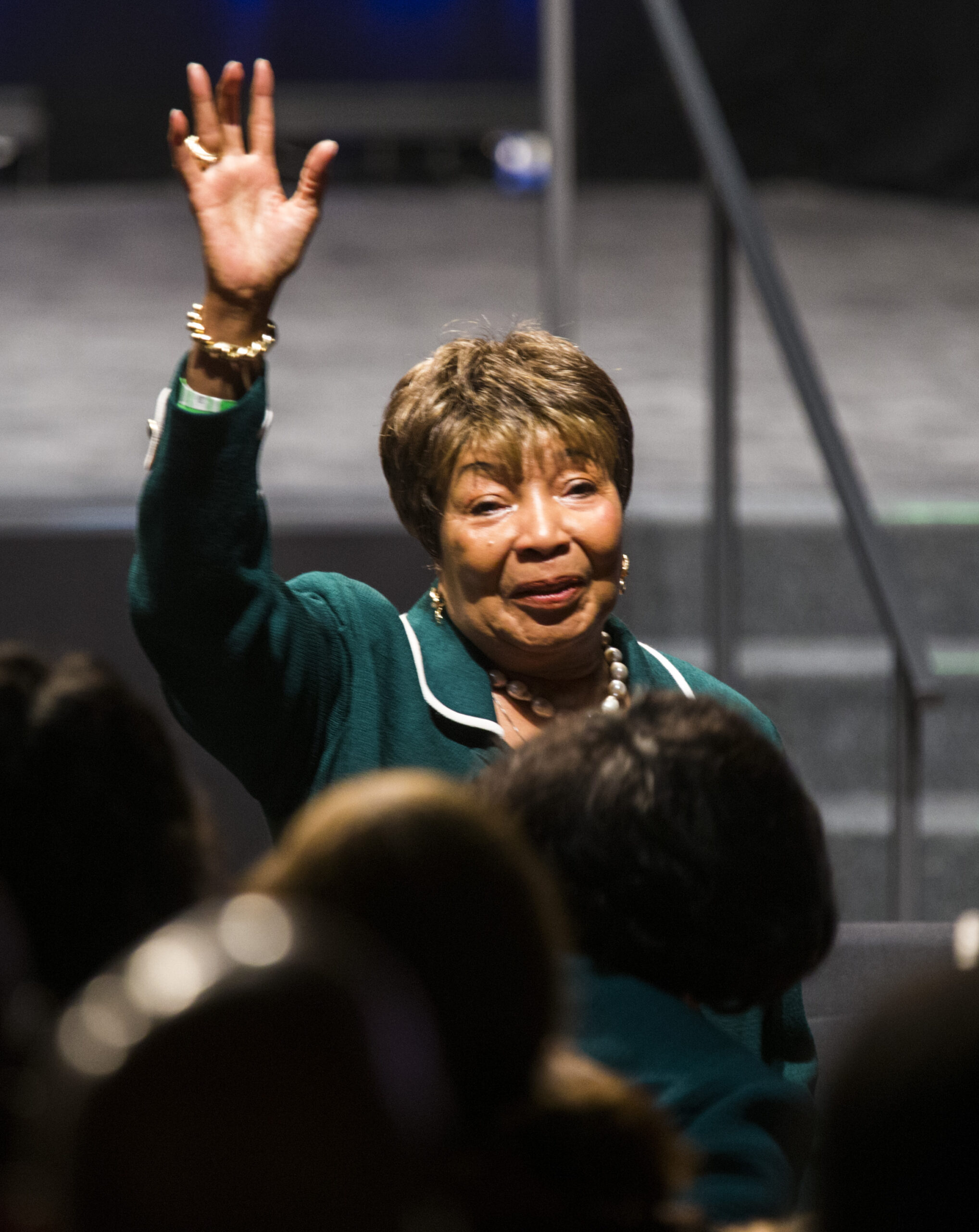 Former U.S. Rep. Eddie Bernice Johnson waves to the crowd before President Obama speaks at a Democratic National Committee (DNC) fundraiser at Gilley's Club in Dallas, Texas, Saturday, March 12, 2016. Johnson died on New Year's Eve. She was 88. Photo credit: Ashley Landis, The Dallas Morning News via The Associated Press, Pool