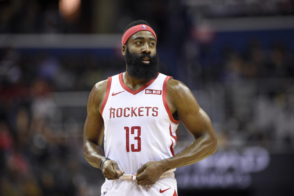 Houston Rockets guard James Harden (13) stands on the court during the first half of an NBA basketball game against the Washington Wizards on Monday, Nov. 26, 2018, in Washington. Photo credit: Nick Wass, The Associated Press