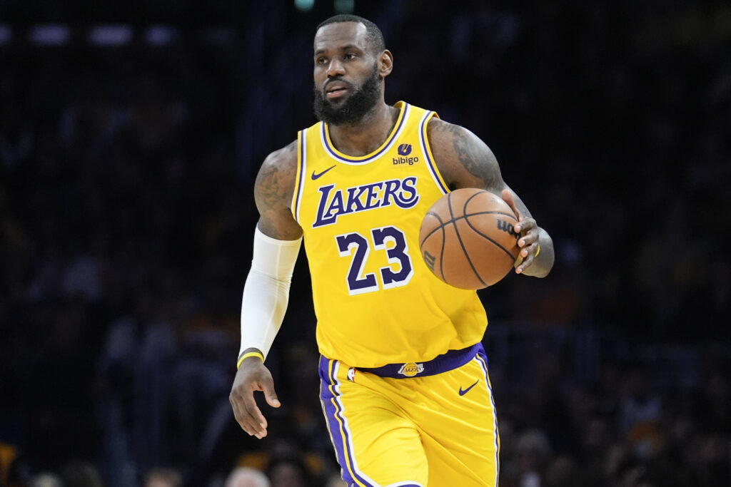 Los Angeles Lakers forward LeBron James (23) dribbles against the Dallas Mavericks during the second half of an NBA basketball game Wednesday, Jan. 17, 2024, in Los Angeles. Photo credit: Marcio Jose Sanchez, The Associated Press