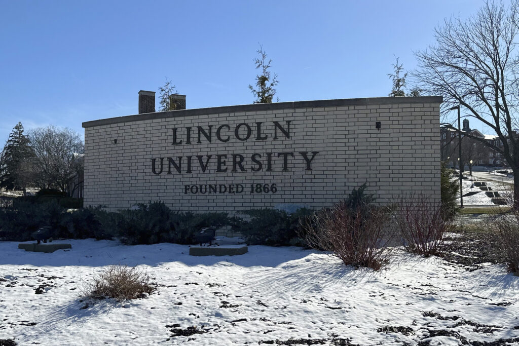 A sign marks an entrance to Lincoln University, Wednesday, Jan. 17, 2024, in Jefferson City, Missouri. The historically Black college in Missouri is in turmoil after the suicide of an administrator who alleged she was bullied. Antoinette Bonnie Candia-Bailey's death has spurred student protests at the idyllic red-brick campus in Jefferson City. Moseley agreed last week to go on paid leave pending a third-party investigation, but many of the school's 1,800 students and its alumni group are calling for his termination. Photo credit: Summer Ballentine, The Associated Press