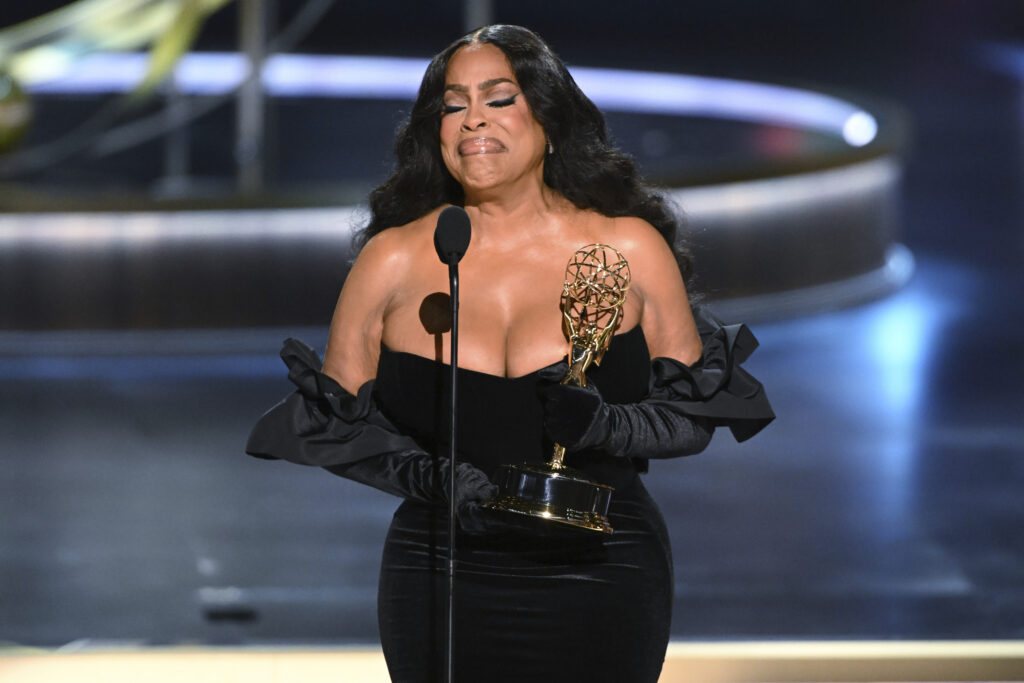 Niecy Nash-Betts accepts the Emmy Award for Outstanding Supporting Actress in a limited or anthology series or movie for "Dahmer - Monster: The Jeffrey Dahmer Story" at the 75th Emmy Awards on Monday, Jan. 15, 2024, at the Peacock Theater in Los Angeles. Photo credit: Phil McCarten, Invision for the Television Academy, The Associated Press