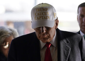 Republican presidential candidate and former President Donald Trump arrives to pick up pizza at a Casey's in Waukee, Iowa, Sunday, Jan. 14, 2024. Photo credit: Andrew Harnik, The Associated Press