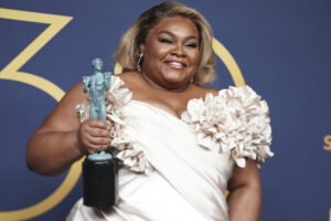 Da'vine Joy Randolph poses in the press room with the award for outstanding performance by a female actor in a supporting role for "The Holdovers" during the 30th annual Screen Actors Guild Awards on Saturday, Feb. 24, 2024, at the Shrine Auditorium in Los Angeles. Photo credit: Jordan Strauss, Invision/The Associated Press