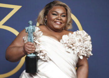 Da'vine Joy Randolph poses in the press room with the award for outstanding performance by a female actor in a supporting role for "The Holdovers" during the 30th annual Screen Actors Guild Awards on Saturday, Feb. 24, 2024, at the Shrine Auditorium in Los Angeles. Photo credit: Jordan Strauss, Invision/The Associated Press