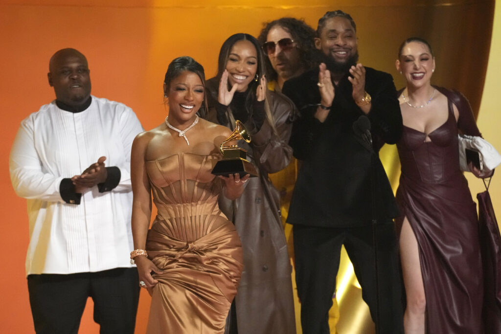 Victoria Monet accepts the award for best new artist during the 66th annual Grammy Awards on Sunday, Feb. 4, 2024, in Los Angeles. Photo credit: Chris Pizzello, The Associated Press