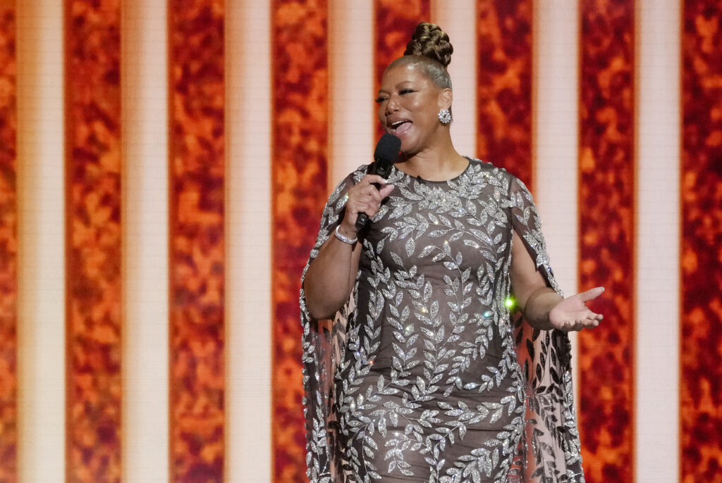 Host Queen Latifah speaks to the audience during the 55th NAACP Image Awards, Saturday, March 16, 2024, at The Shrine Auditorium in Los Angeles. Photo credit: Chris Pizzello, The Associated Press