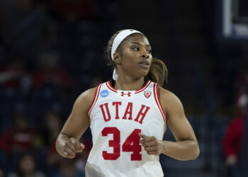 Utah forward Dasia Young is pictured against South Dakota State during an NCAA basketball game on Saturday, March 23, 2024, in Spokane, Wash. Utah won 68-54. Photo credit: Stephen Brashear, The Associated Press