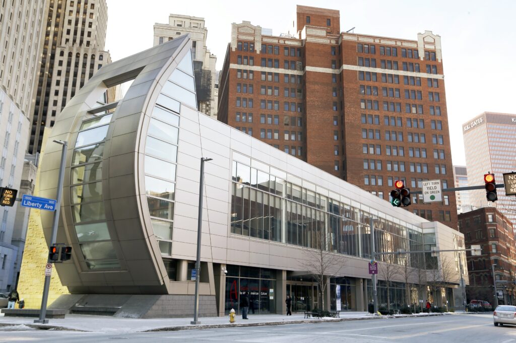 In this photo from Thursday, Jan. 30, 2014, the August Wilson Center for African American Culture is seen along Liberty Avenue in Pittsburgh. Photo credit: Keith Srakocic, The Associated Press