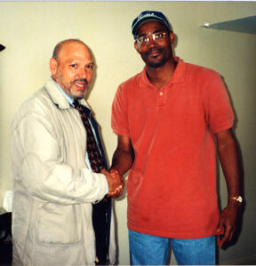Late playwright August Wilson, left, with writer Ervin Dyer right in Pittsburgh in 2001. Photo credit: Ervin Dyer