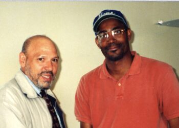 Late playwright August Wilson, left, with writer Ervin Dyer right in Pittsburgh in 2001. Photo credit: Ervin Dyer