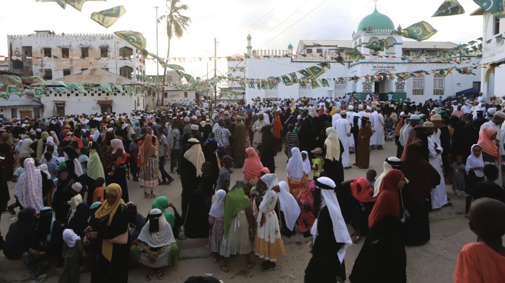Kenya is one of the African countries where Swahili is commonly spoken. Here, hundreds of Muslims gather at a mosque for a festival on Lamu Island, Kenya, on October 12, 2023. Hundreds of visitors from across East Africa travel to Lamu, listed under UNESCO as the oldest and best-preserved Swahili settlement in East Africa, to celebrate Maulid, a renown holiday in Islamic calendar held to celebrate the birth of Prophet Mohammad. Photo credit: The Associated Press